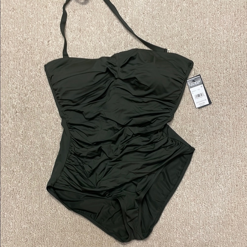 Ralph Lauren Olive Green One Piece Swimsuit with Ruched Texture - Picture 1 of 3